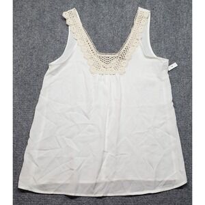 Miss Chievous Crochet Trim Tank Womens Small White Sleeveless Blouse Snow Drift